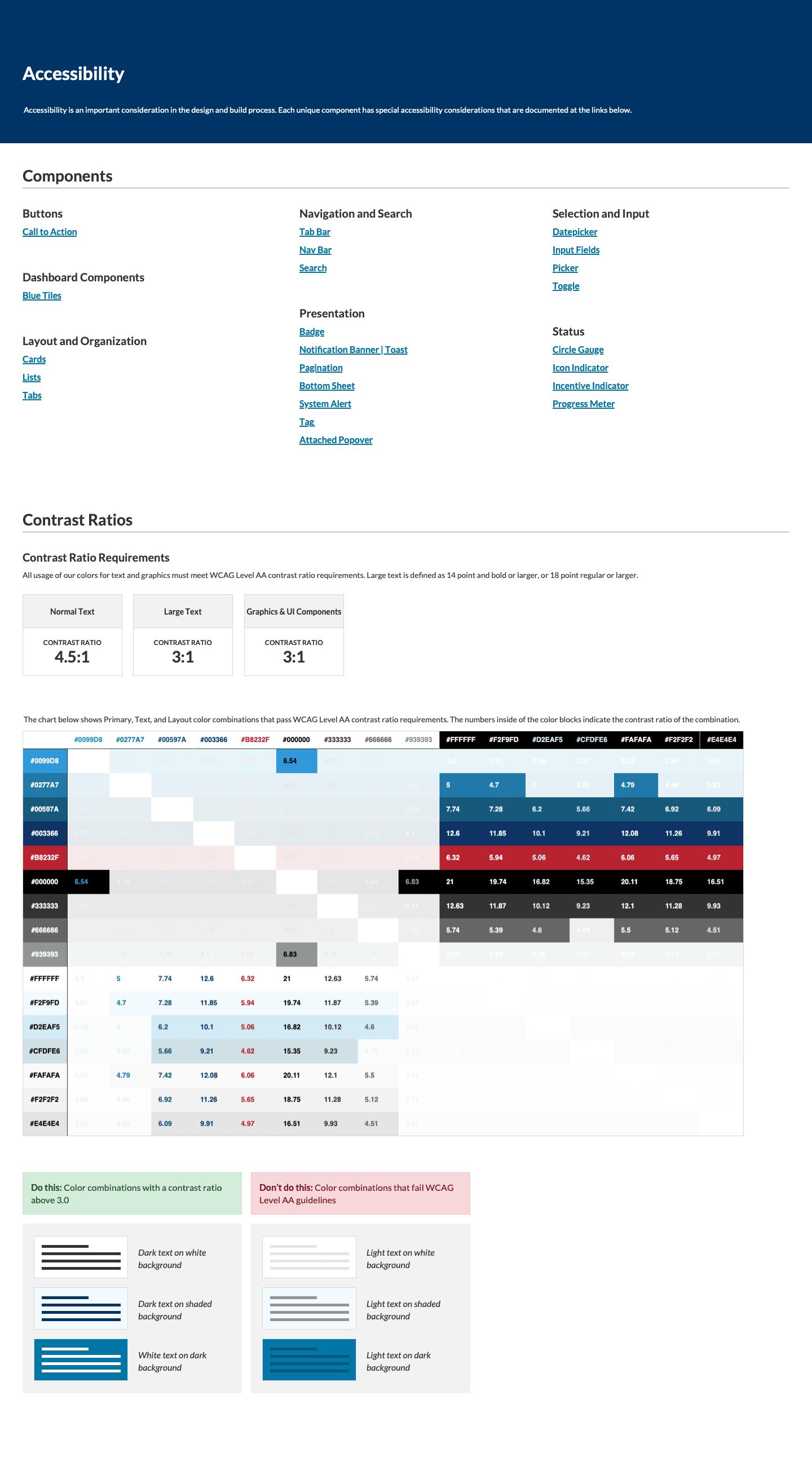 BCBS FEP accessibility documentation with contrast guidance and practical usage rules