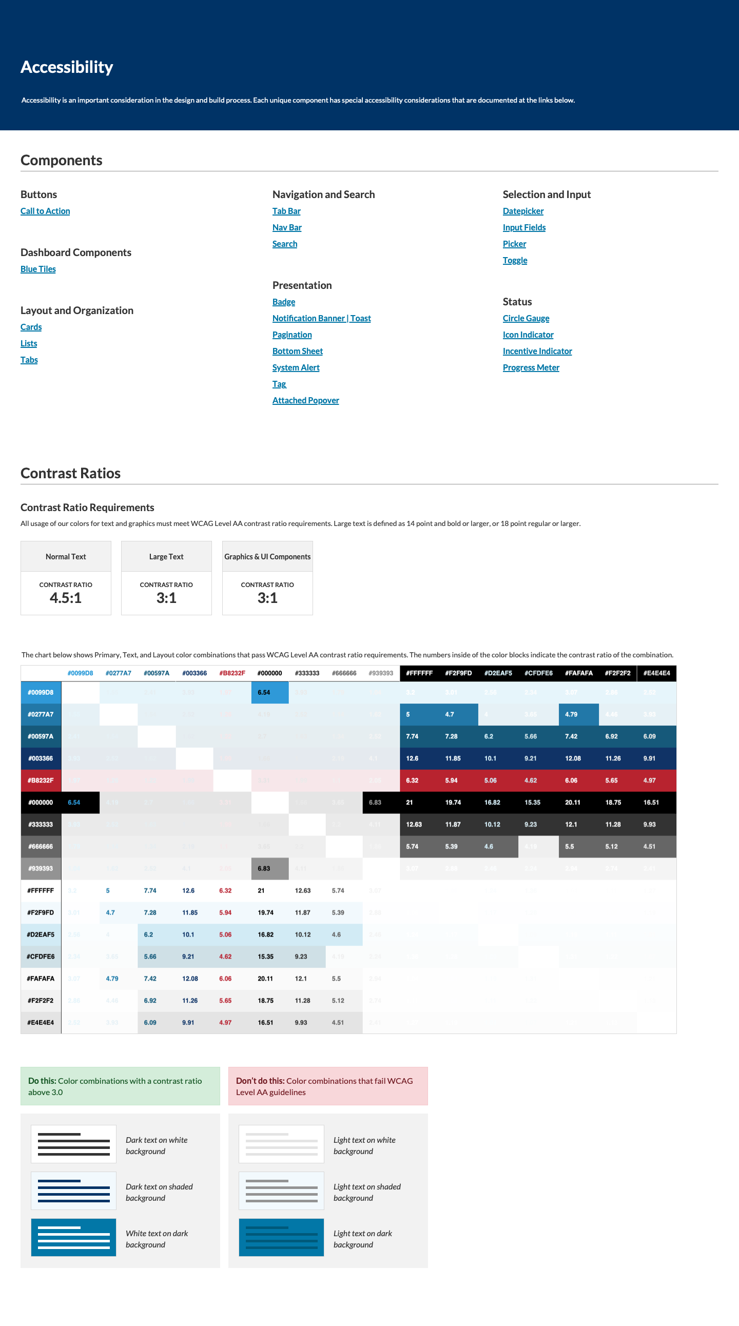 BCBS FEP accessibility documentation with contrast guidance and practical usage rules
