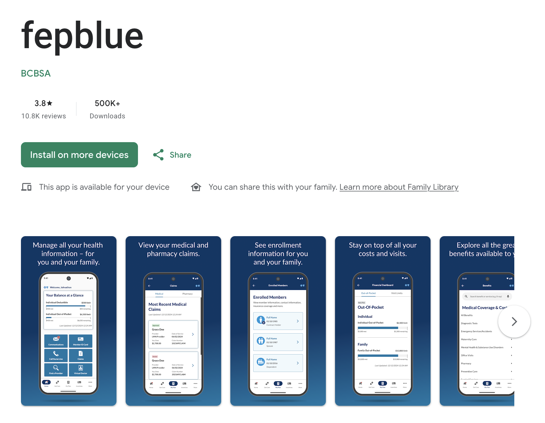 BCBS FEP app in the Google Play Store