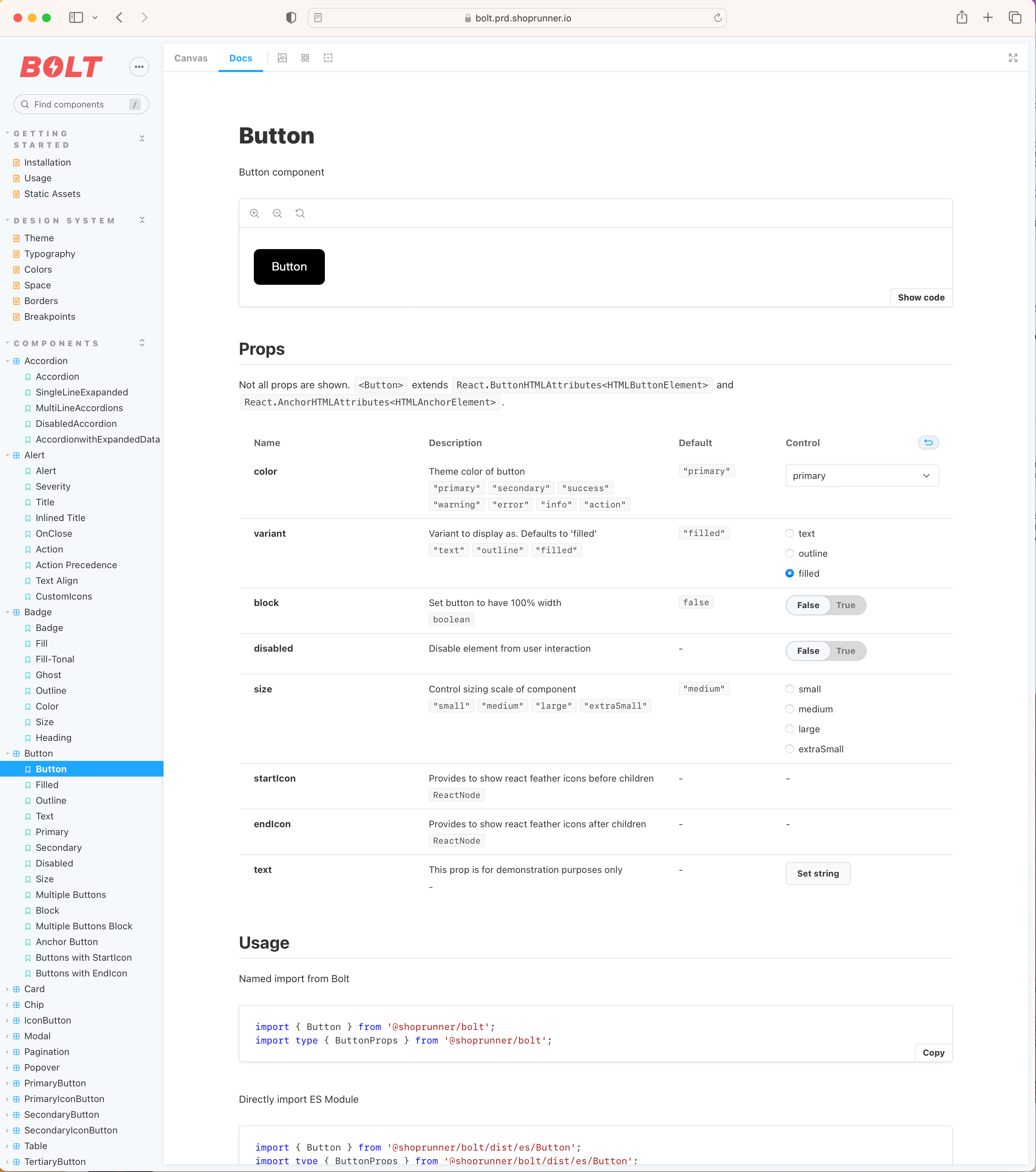 Bolt CTA component documented in Storybook